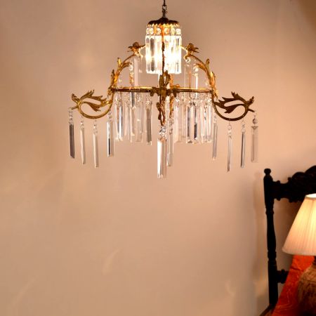 Clear Glass Quartz Crystal Brass Decorative Chendelier